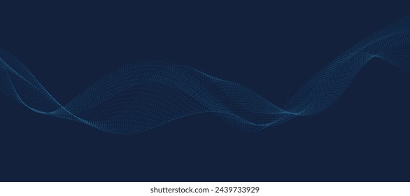 Blue background with flowing wave lines. Futuristic technology concept. Vector illustration