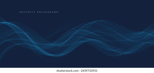 Blue background with flowing wave lines. Futuristic technology concept. Vector illustration