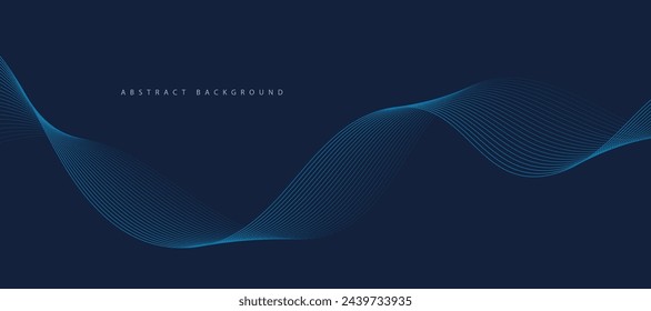 Blue background with flowing wave lines. Futuristic technology concept. Vector illustration