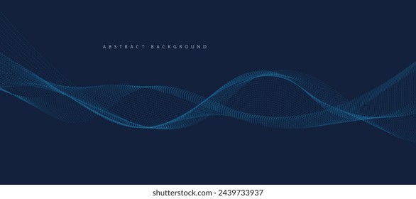 Blue background with flowing wave lines. Futuristic technology concept. Vector illustration