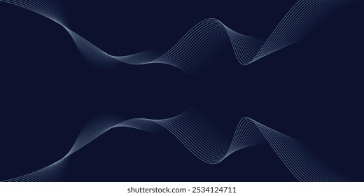 Blue background with flowing wave lines. Futuristic background Modern concept