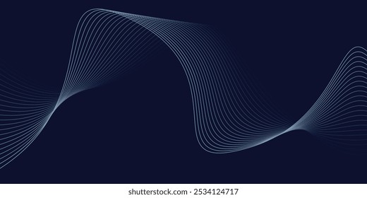 Blue background with flowing wave lines. Futuristic background Modern concept