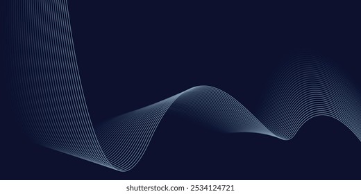 Plano de fundo azul com linhas de onda fluindo. Fundo futurista Conceito moderno