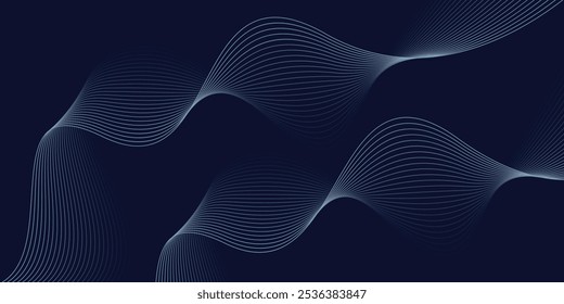 Plano de fundo azul com linhas de onda fluindo. Fundo futurista Conceito moderno