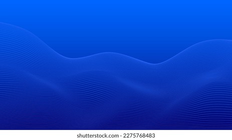 Fondo azul. Olas azules que fluyen. Resumen de la ola digital. Flujo. Ilustración de vectores de línea para el concepto de innovación tecnológica futurista moderno Diseño gráfico de fondo degradado. Ligero y elegante. Curva