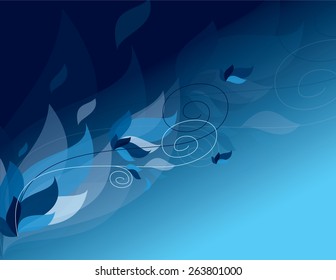 Blue Background with Flying Leaves.