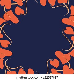 Blue background with frame of hearts, vector illustration