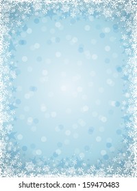 blue background with  frame of snowflakes, vector illustration