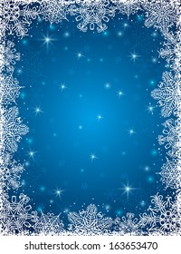 blue background with  frame of snowflakes, vector illustration