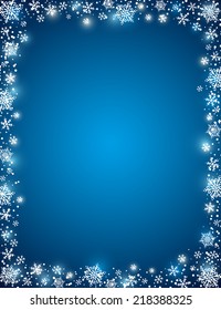 blue background with frame of snowflakes, vector