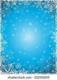 Blue background with  frame of snowflakes,  vector illustration