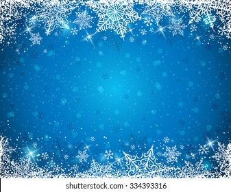 Blue background with  frame of snowflakes,  vector illustration