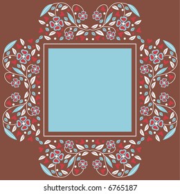 Blue background framed with flowers