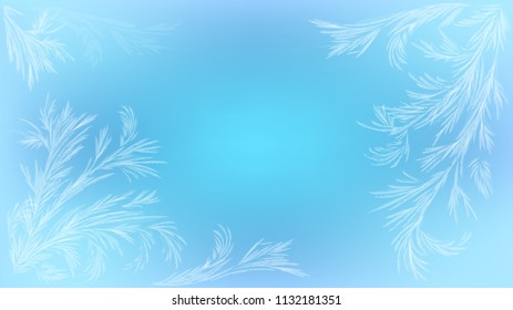 Blue background with frosty patterns, iced window