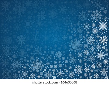 Blue background from frosty snowflakes, vector pattern