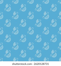  Blue Background with Fruit Outline seamless pattern