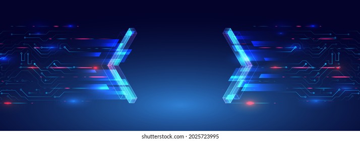 Blue background from futuristic elements and arrows. Abstract technologies for internet and presentation. Hi-tech geometric template.