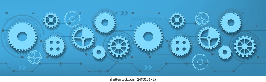 Blue background with gears. Vector illustration