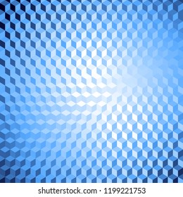 Blue background. Geometric abstract pattern in low poly style. Effect of a glass. Small cubes. Vector image.