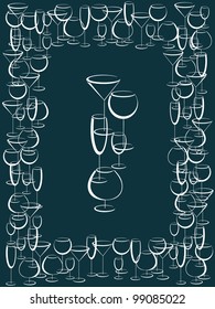Blue background with glasses of alcohol drinks