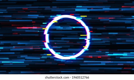 Blue background glitch vector frame. Symbol of cyberpunk, hacker attack.  Modern design, technological error. Texture and effect for your design.