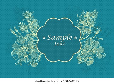 Blue background with GOLD ABSTRACT FLOWERS AND POINTS