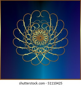  blue background with a gold patterns.