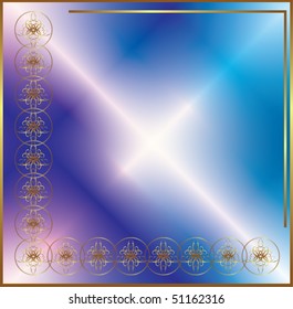  blue background with a gold patterns.