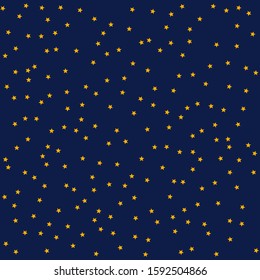 Blue background with gold stars, starry night sky, holiday background, vector illustration