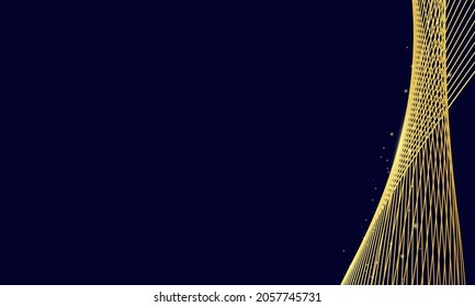 Blue background with gold wavy line decoration, luxury gold wave background.