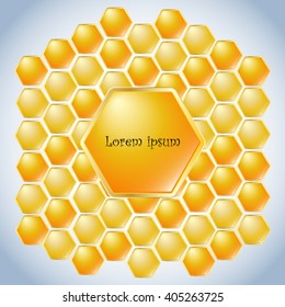 blue background with a golden bee honeycomb