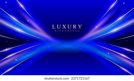 Blue background and golden curves and sparkling light effects. modern and luxurious