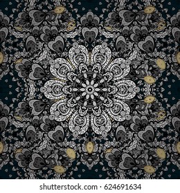 Blue background with golden elements. Oriental ornament in the style of baroque. Traditional classic vector golden pattern.
