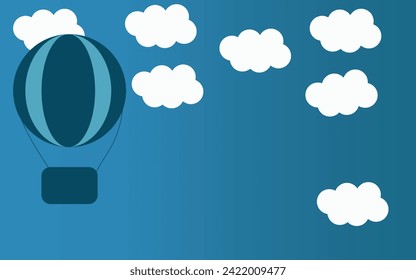 blue background with gradient white clouds and balloon