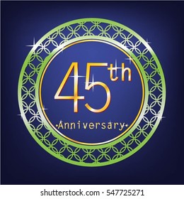 blue background and green circle 45th anniversary