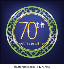 blue background and green circle 70th anniversary