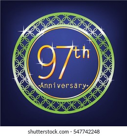 blue background and green circle 97th anniversary