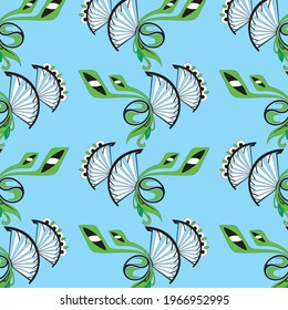 blue background with green floral abstract pattern