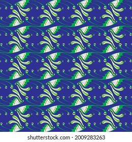 blue background with green floral abstract for fabric, cover, ceramic and etc