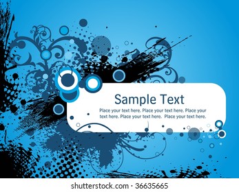 blue background with grungy floral and banner illustration