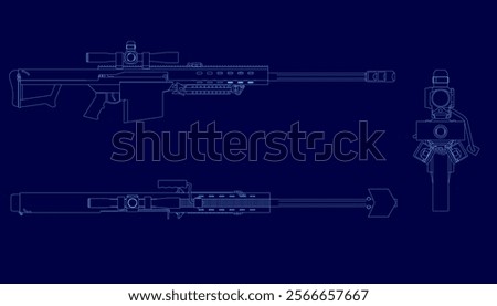 Blue background with guns on it. The guns are blurry and the background is dark. Scene is mysterious and ominous