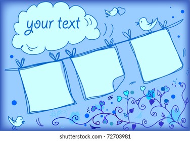 blue background with hanging on a rope outside, the vector