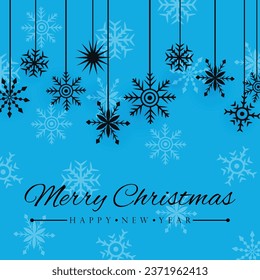 Blue background with hanging snowflakes and the inscription "Merry Christmas" Vector