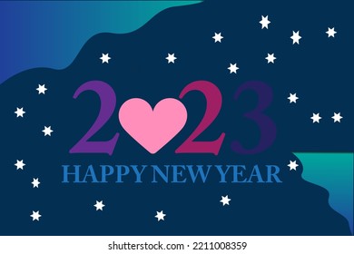 Blue background happy new year 2023 love.Happy New Year 2023. logo lgbtq 2023 pride month with pink heart.