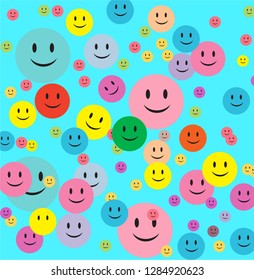 Blue background happy smiley emoji sweet pattern vector