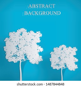 The blue background has a white tree and the shade of the tree hits the surface. Designed with light and reflection for assembling cards, business cards, logos, book covers, or magazines.