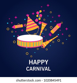Blue Background having white typography and colorful circus elements
