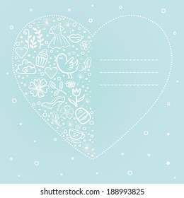 blue background heart from elements of the nature and female accessories with a place for the text