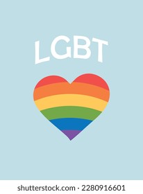 A blue background with a heart with the lgbt pride flag on it. Poster, social media