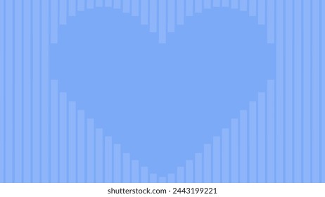 Blue background with a heart made of stripes, love. Valentine's Day holiday background texture, romantic wedding design. Vector illustration in flat style.